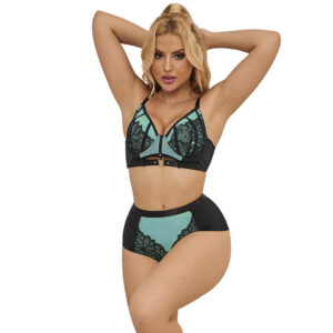 955564 GREEN PATENT LEATHER MESH ZIPPER BRA SET L/XL