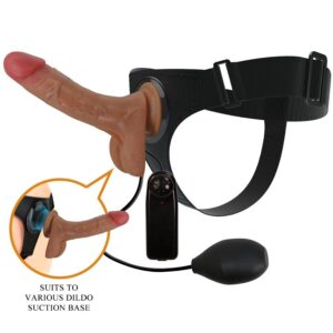 UNIVERSAL HARNESS BRIEFS WITH VIBRATING AND SQUIRTING DILDO 15.5 CM MULATO