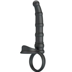 TATUM VIBRATING PENIS RING WITH PLUG 10 VIBRATIONS BLACK