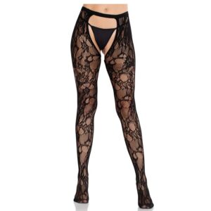 ROSE LACE STOCKINGS WITH OPEN BACK BLACK