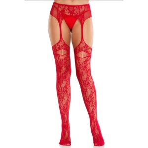 LACE STOCKINGS WITH GARTERS RED