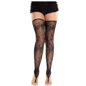 FLORAL LACE FOOTLESS STOCKINGS BLACK
