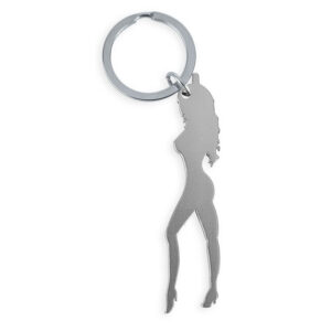 KEYRING WITH FEMALE SILHOUETTE IN SILVER COLOR WITH BEER OPENER