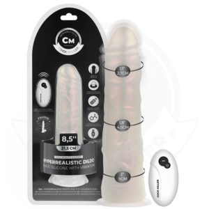 DILDO WITH SUCTION CUP, LIGHTS AND VIBRATION WITH REMOTE CONTROL WHITE 21.5 CM