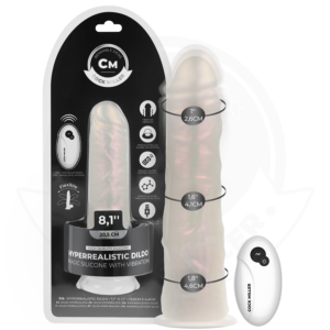 DILDO WITH SUCTION CUP, LIGHTS AND VIBRATION WITH REMOTE CONTROL WHITE 20.5 CM
