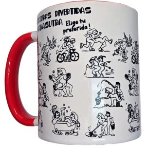 WHITE KAMASUTRA POSITIONS MUG WITH RED HANDLE 370 ML