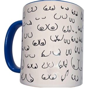 WHITE BOOBS MUG WITH BLUE HANDLE 370 ML