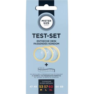 TEST SET 3 DIFFERENT SIZED CONDOMS + MEASURING TAPE