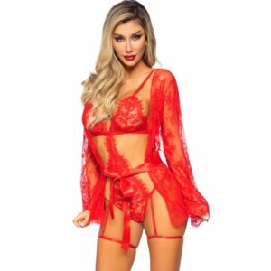 86123 TEDDY + GARTER ROBE SET RED SIZE S