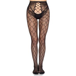 1966 NET TIGHTS WITH CROTCHLESS PANTY BLACK ONE SIZE