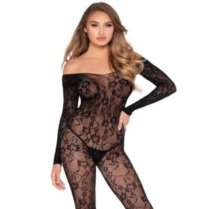 89366 LACE LINGERIE BODYSTOCKING BLACK ONE SIZE