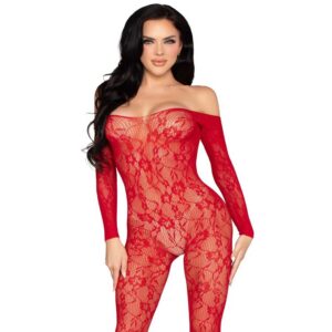 89366 LACE LINGERIE BODYSTOCKING RED ONE SIZE