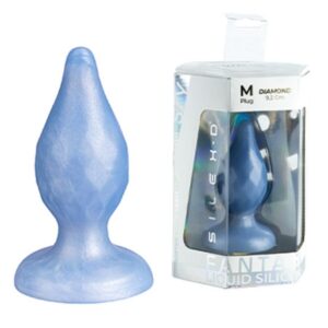 DIAMOND ANAL PLUG FANTASY LIQUID SILICONE THERMOREACTIVE PEARL BLUE 9.2 CM