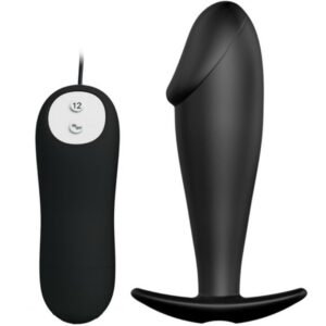 SILICONE ANAL PLUG PENIS FORM AND 12 VIBRATION MODES BLACK