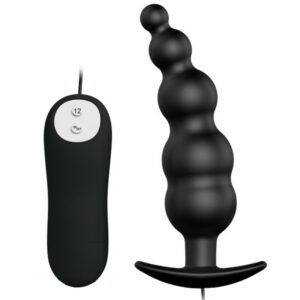 ANAL PLUG SILICONE EXTRA STIMULATION AND 12 VIBRATION MODES BLACK REMOTE CONTROL