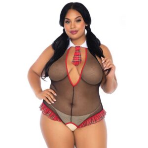 SCHOOLGIRL CROTHLESS FITNESS TEDDY PLUS SIZE