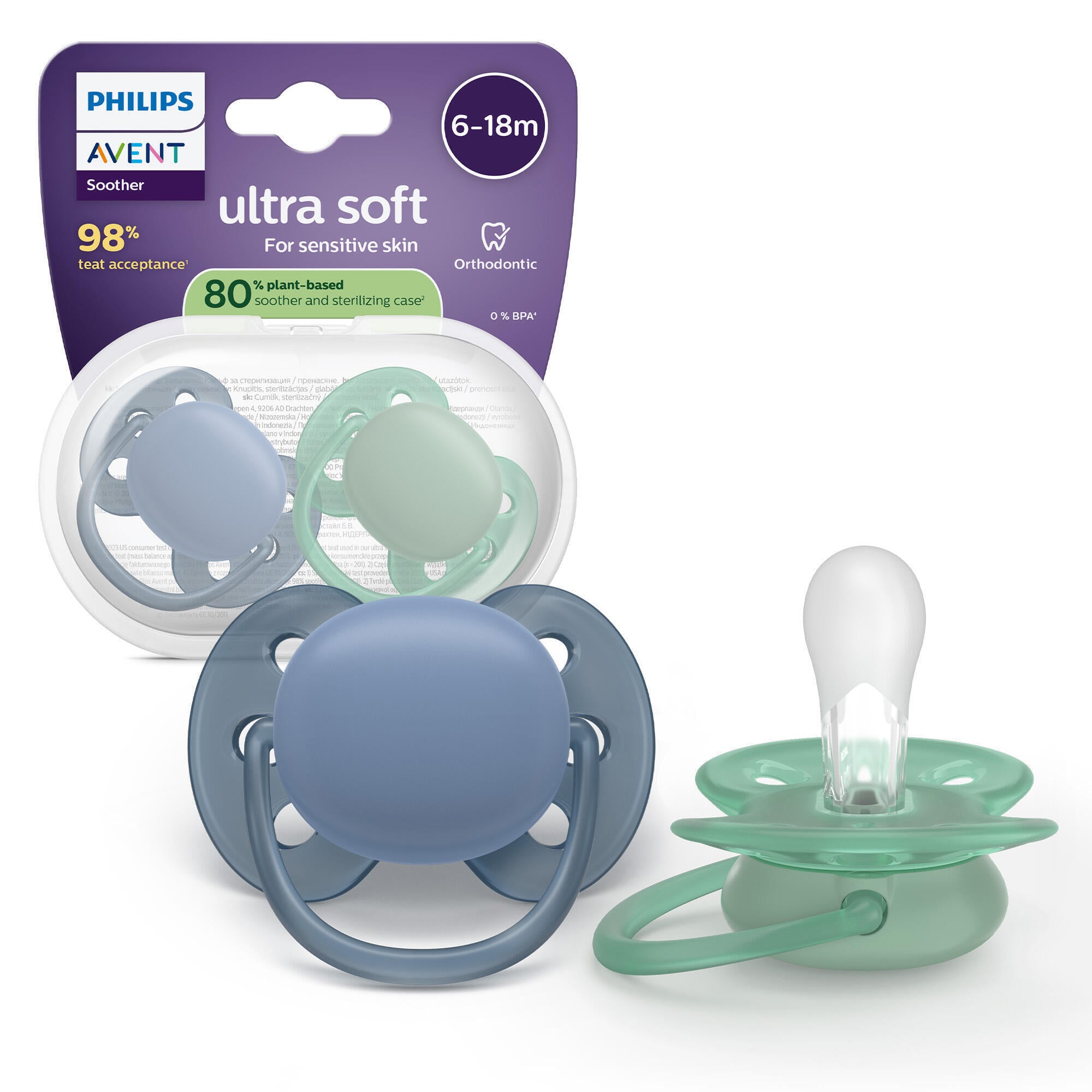 Philips Avent Ultra Soft lutt, 6-18 kuud, hall/roheline, 2 tk