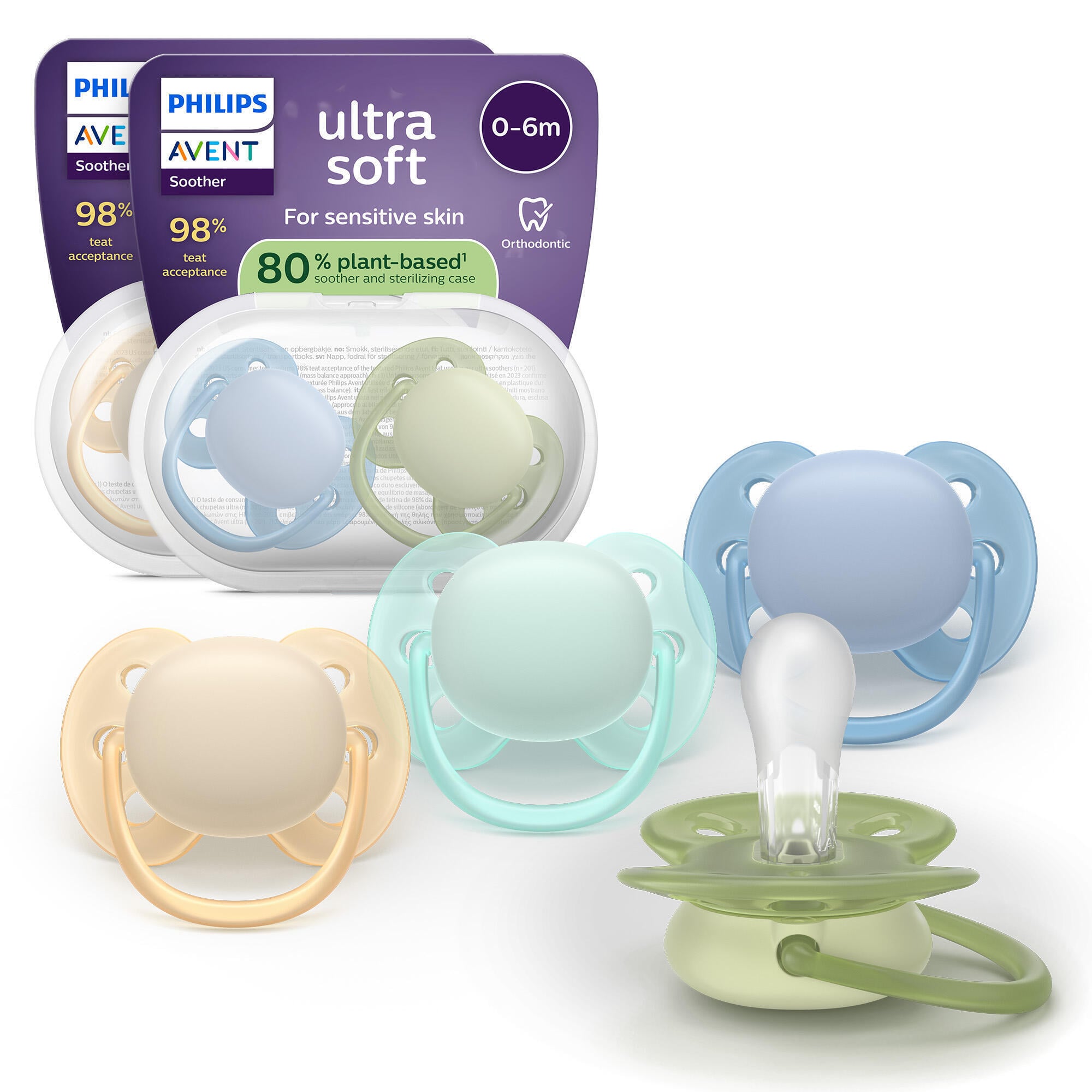 Philips Avent Ultra Soft tutti, 0–6 kk, 4 kpl, monivärinen