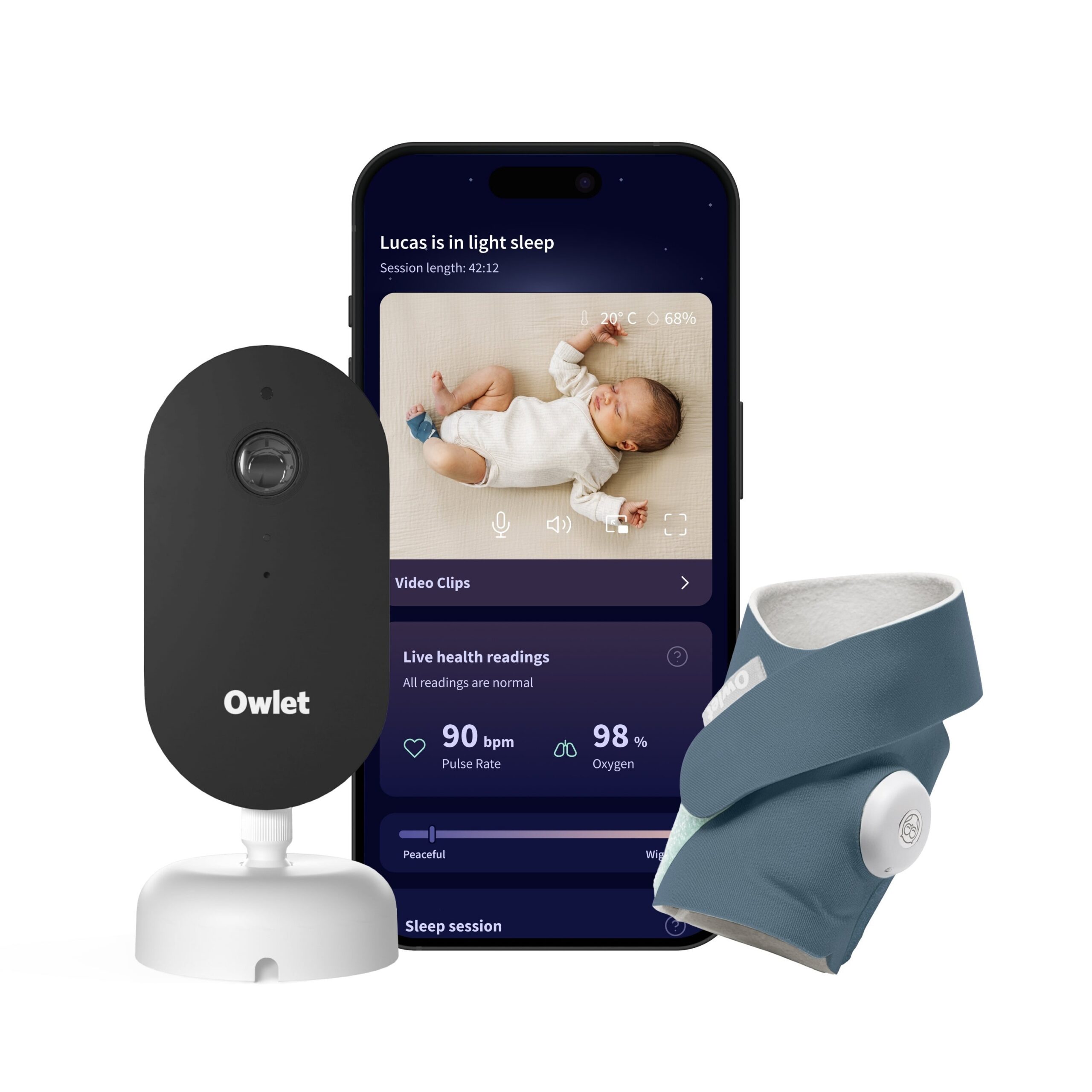 Owlet DreamSight Duo videomonitor ja nutikas sokk, sinine