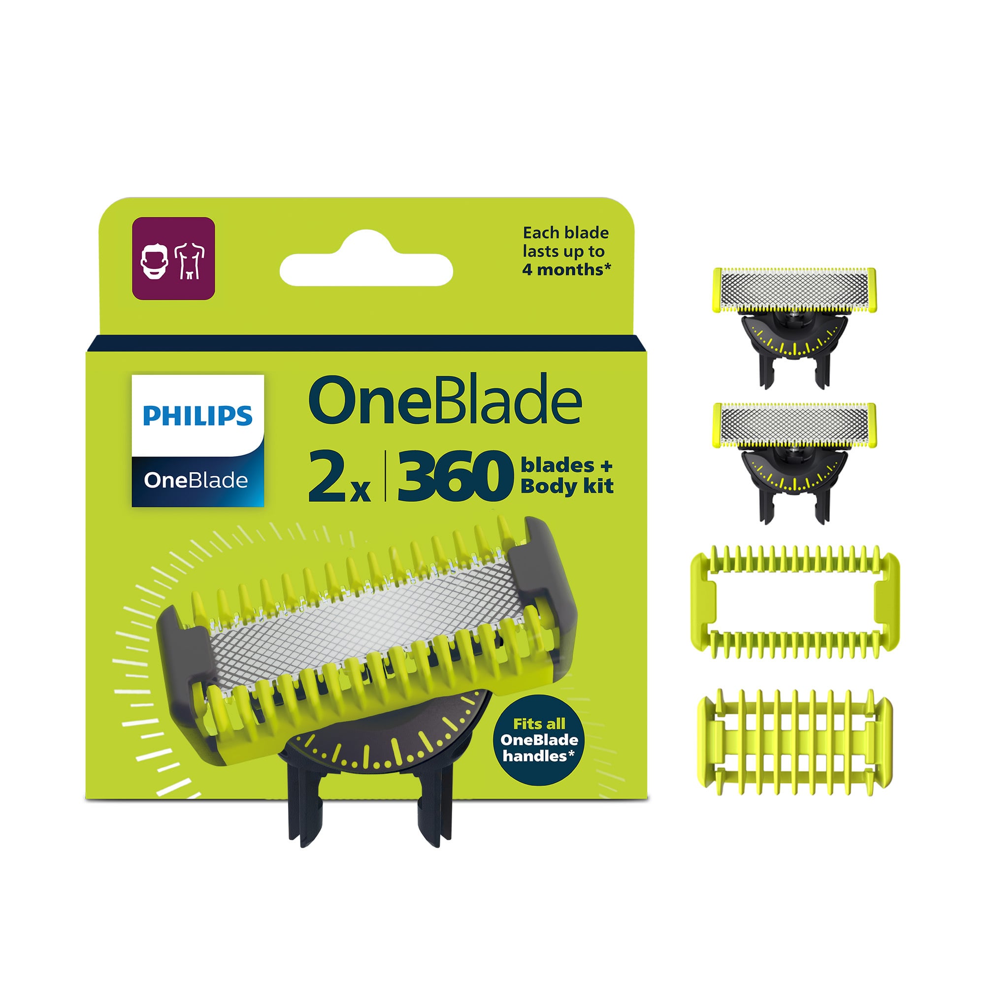 Philips OneBlade QP624/50 360 vahetuslabad, 2 tk ja kerekomplekt