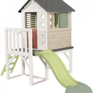 Smoby Life maja vaiadel pjedestaalil mängumaja ja liumägi