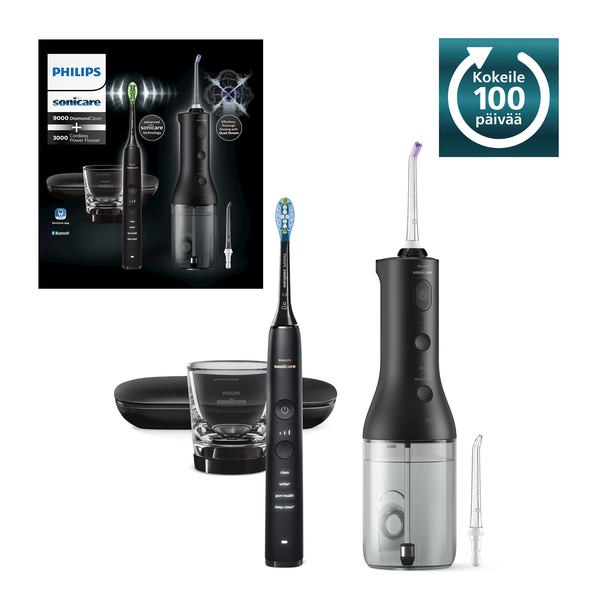 Philips Sonicare 9000 Diamond Clean elektriline hambahari + 3000 Power hambavahepesuri veejoa, must HX3886/43