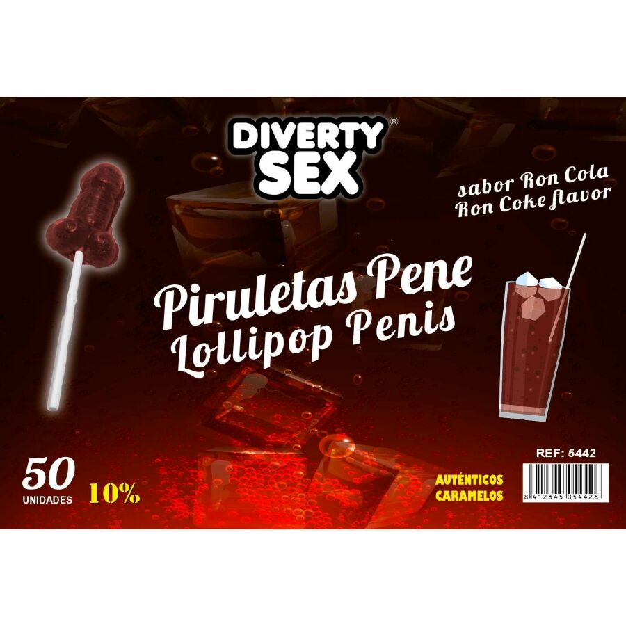 50 PENIS LOLLIPOPS RON COLA FLAVOR 10% ALCOHOL