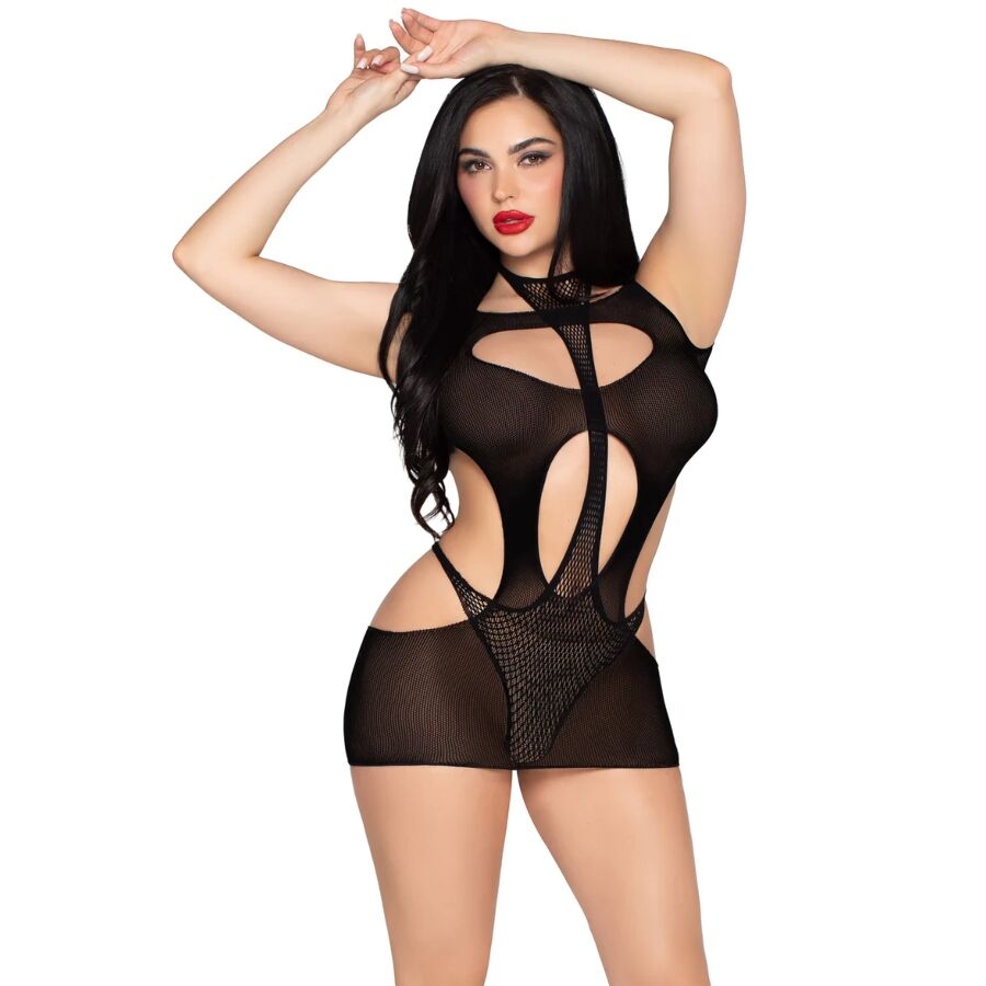 81680 OPAQUE MINI DRESS AND HALTER TEDDY BLACK ONE SIZE - Image 2