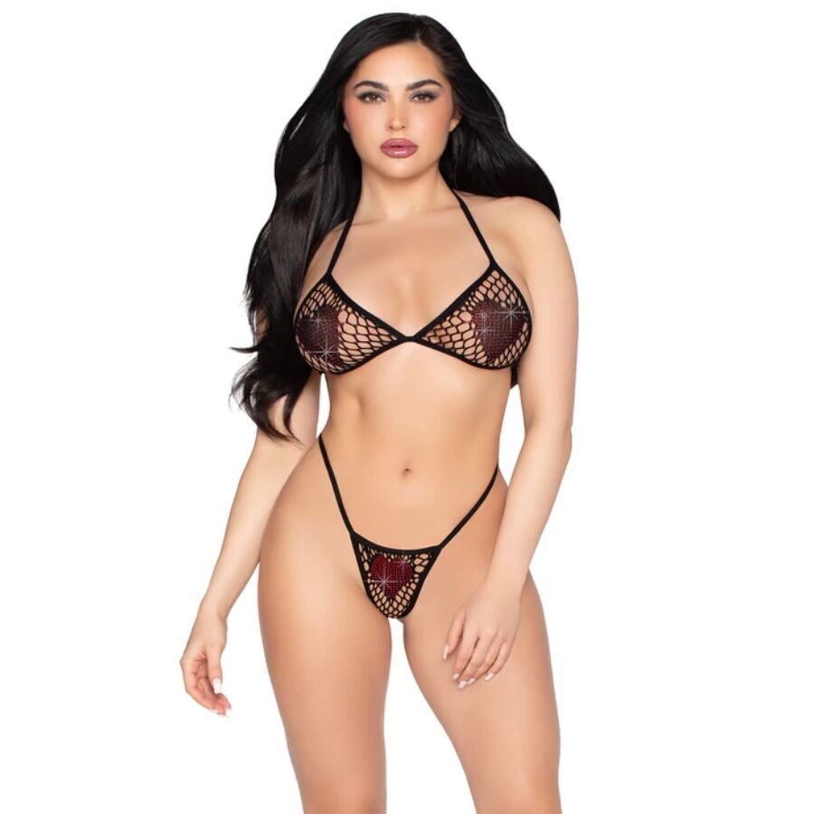 86147 FISHNET BRA TOP AND G-STRING PANTY BLACK ONE SIZE