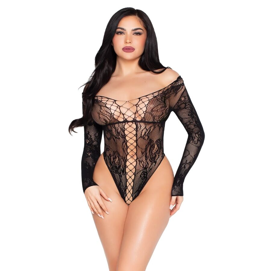 89370 NET AND LACE TEDDY BLACK ONE SIZE