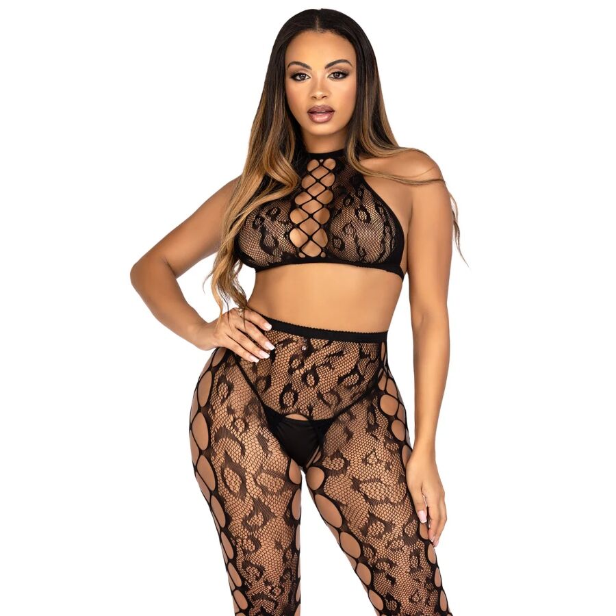 89372 CROP TOP & CROTCHLESS TIGHTS BLACK ONE SIZE