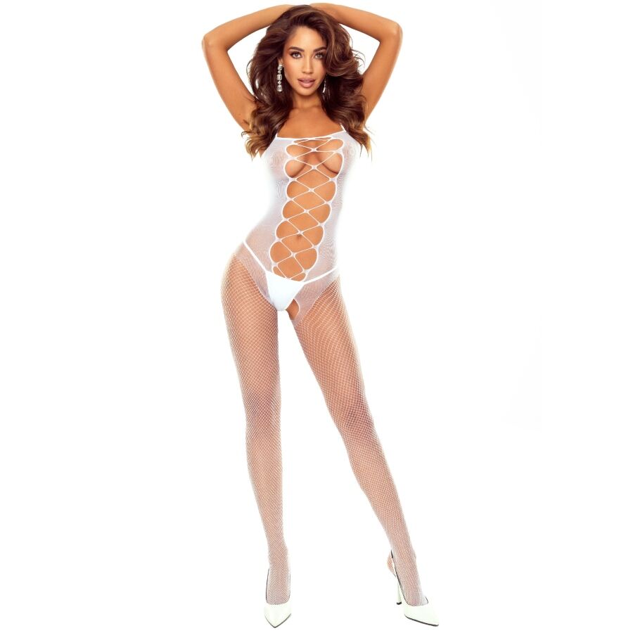 BS124 WHITE LACED BODYSTOCKING