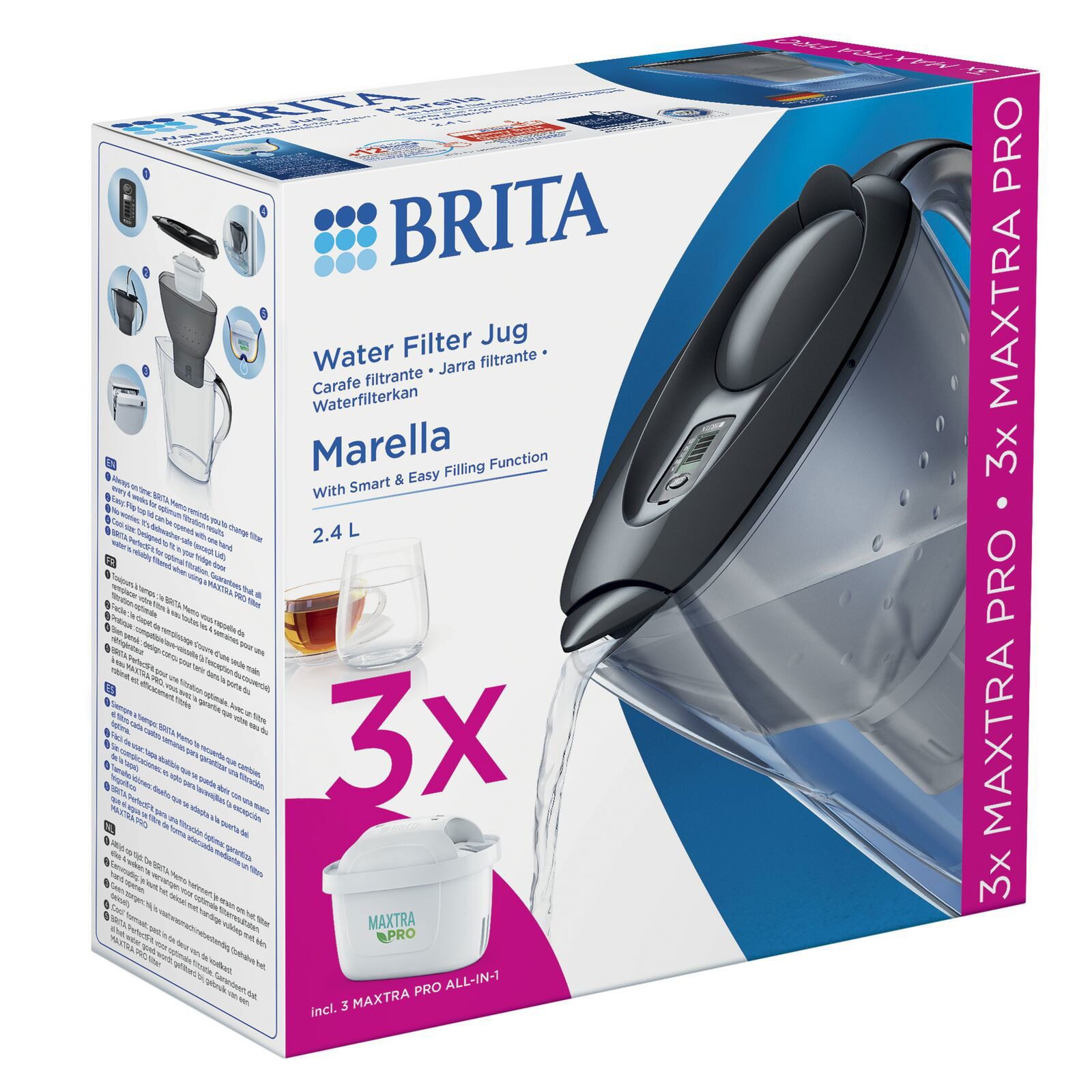 Brita Marella + 3 MXPro komplekt grafiidist veefiltrikann, 2,4 l + 3-kuulised filtrid - Image 2