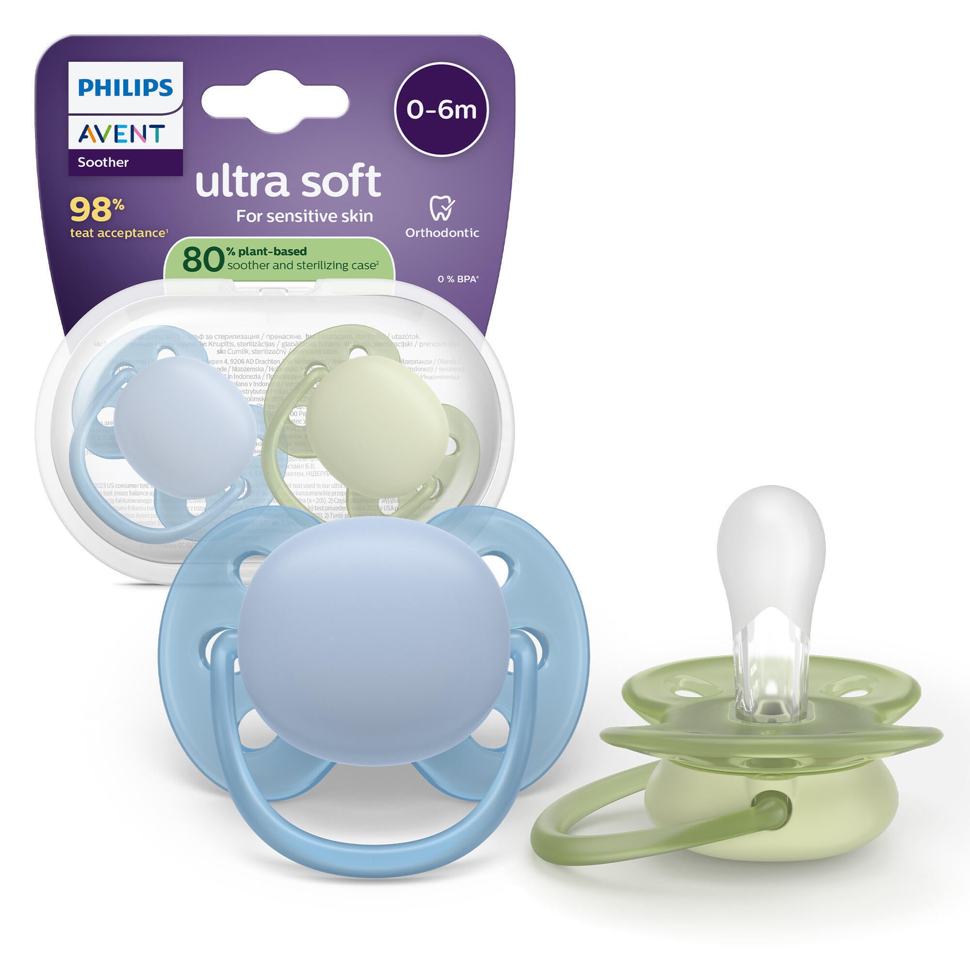 Philips Avent Ultra Soft lutt, 0-6 kuud, roheline ja sinine, 2 tk