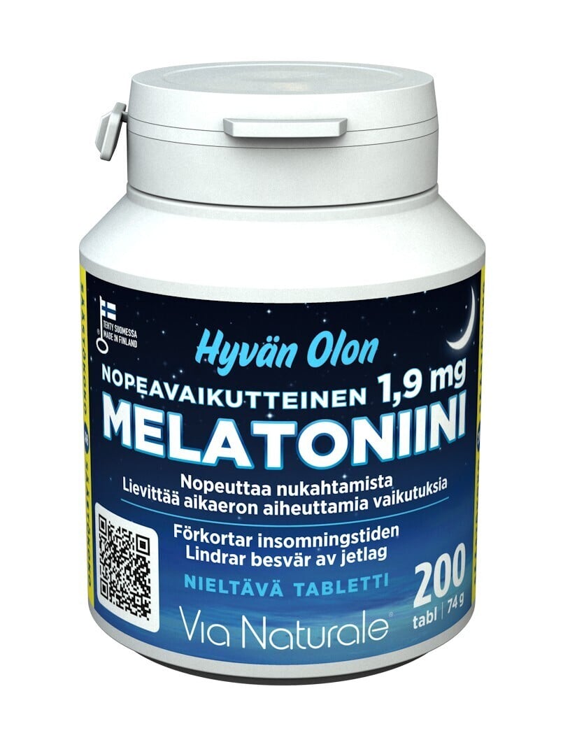 Via Naturale Hyvän Olon kiiretoimeline melatoniin 1,9 mg, 200 tabletti
