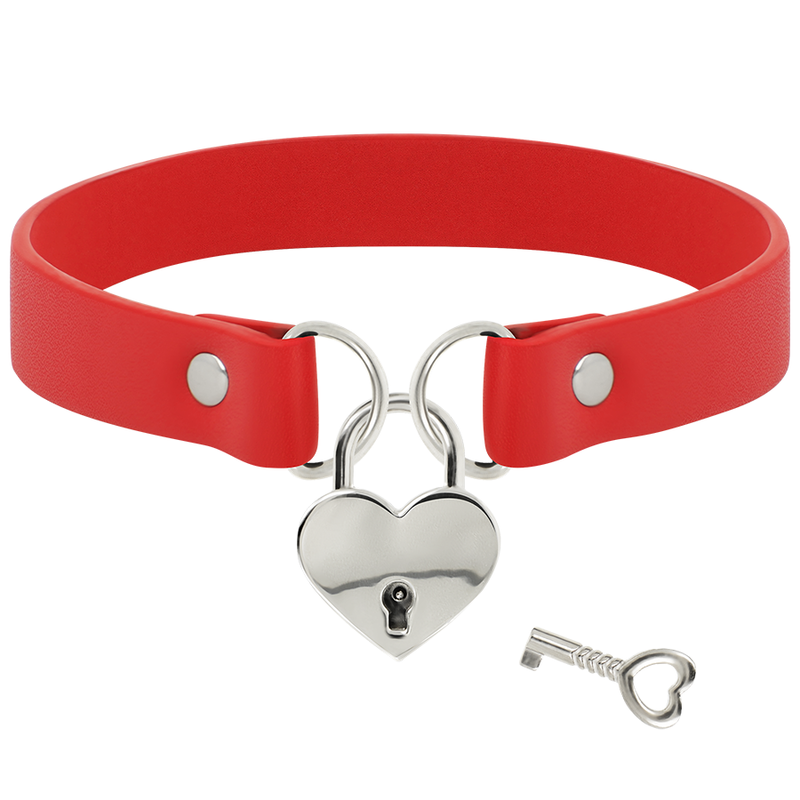 RED VEGAN LEATHER NECKLACE WITH HEART ACCESSORY WITH KEY - Image 3