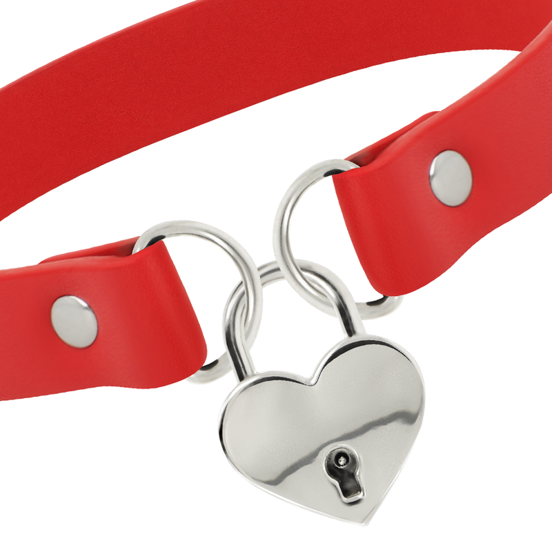 RED VEGAN LEATHER NECKLACE WITH HEART ACCESSORY WITH KEY - Image 4