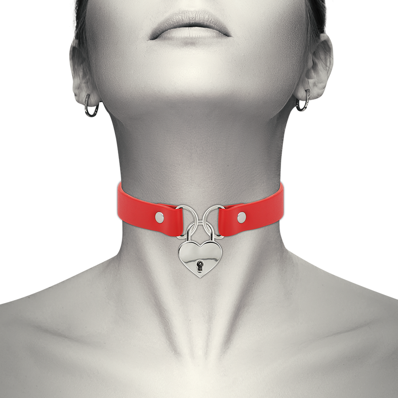 RED VEGAN LEATHER NECKLACE WITH HEART ACCESSORY WITH KEY - Image 2