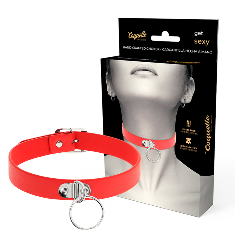 RED VEGAN LEATHER NECKLACE WOMAN FETISH ACCESSORY