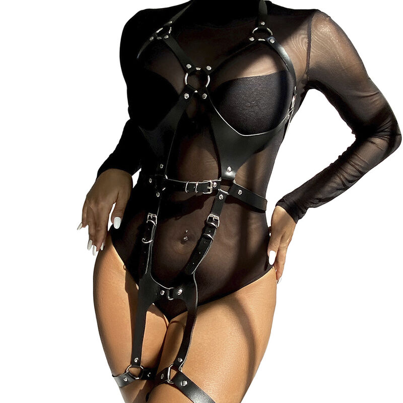 FULL BODY HARNESS WITH LEATHER BUCKLES BLACK ONE SIZE - Image 2