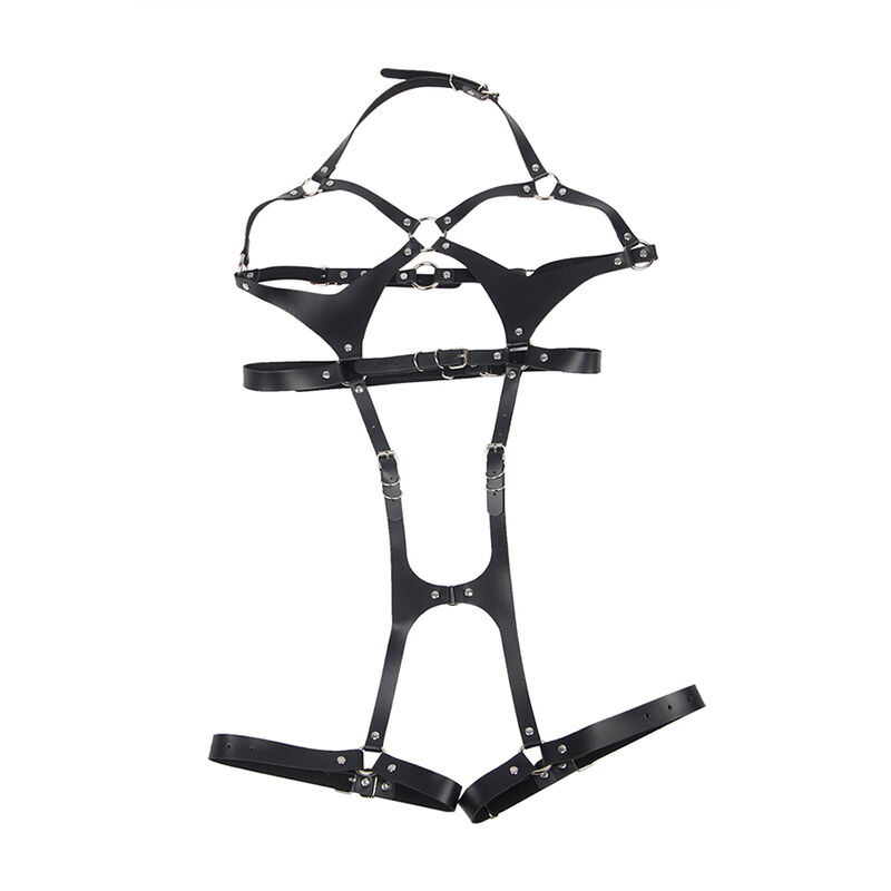FULL BODY HARNESS WITH LEATHER BUCKLES BLACK ONE SIZE - Image 4