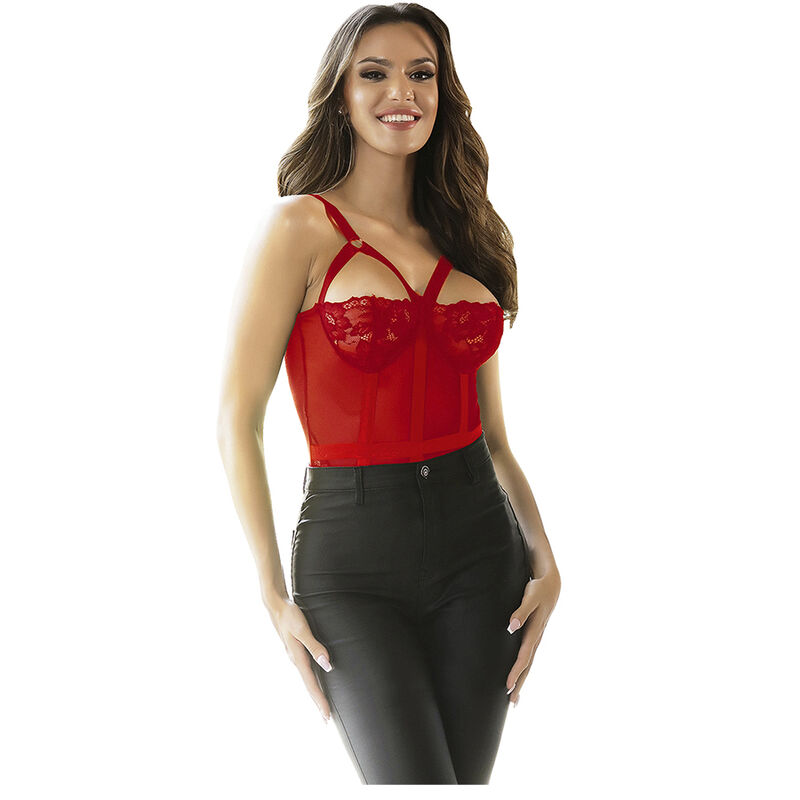 TEDDY WITH GARTER STRAP DETAIL CHEST RED S/M - Image 3