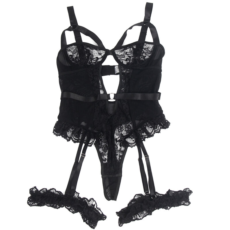 TEDDY WITH GARTER WITH LACE DETAIL AND STRIPS BLACK S/M - Image 4