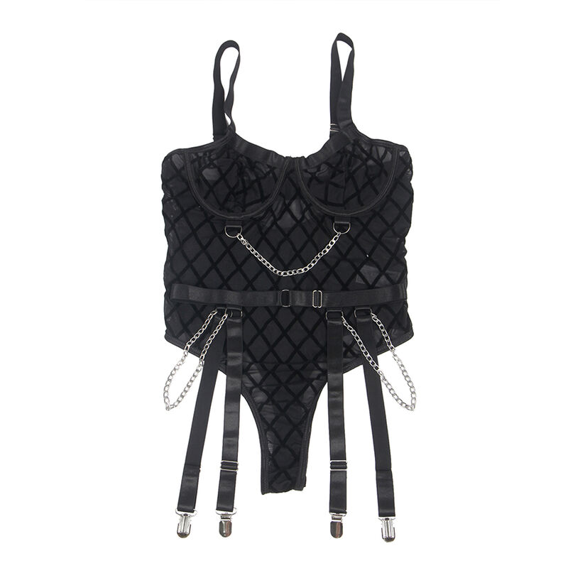 9542277 BODY WITH CHAINS + GARTER BELT BLACK L/XL - Image 5