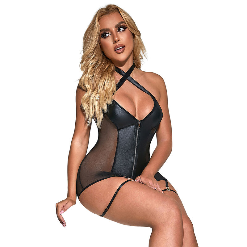 954444 SEXY MESH DRESS LEATHER BLACK S/M - Image 3