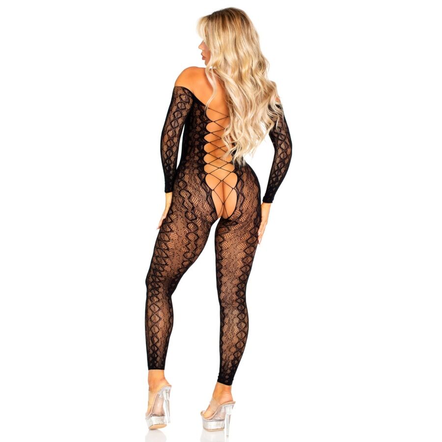 CROTCHLESS BODYSTOCKING IN EXOTIC SNAKE LACE BLACK - Image 2