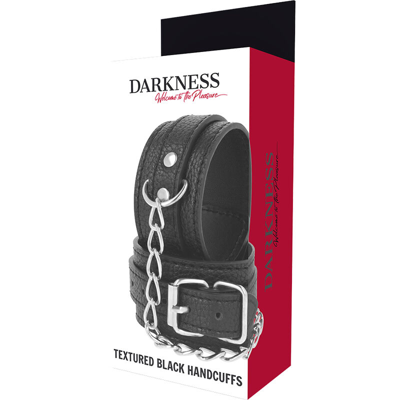 BLACK TEXTURED LEATHER HANDCUFFS - Image 5