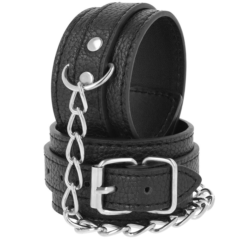 BLACK TEXTURED LEATHER HANDCUFFS - Image 2