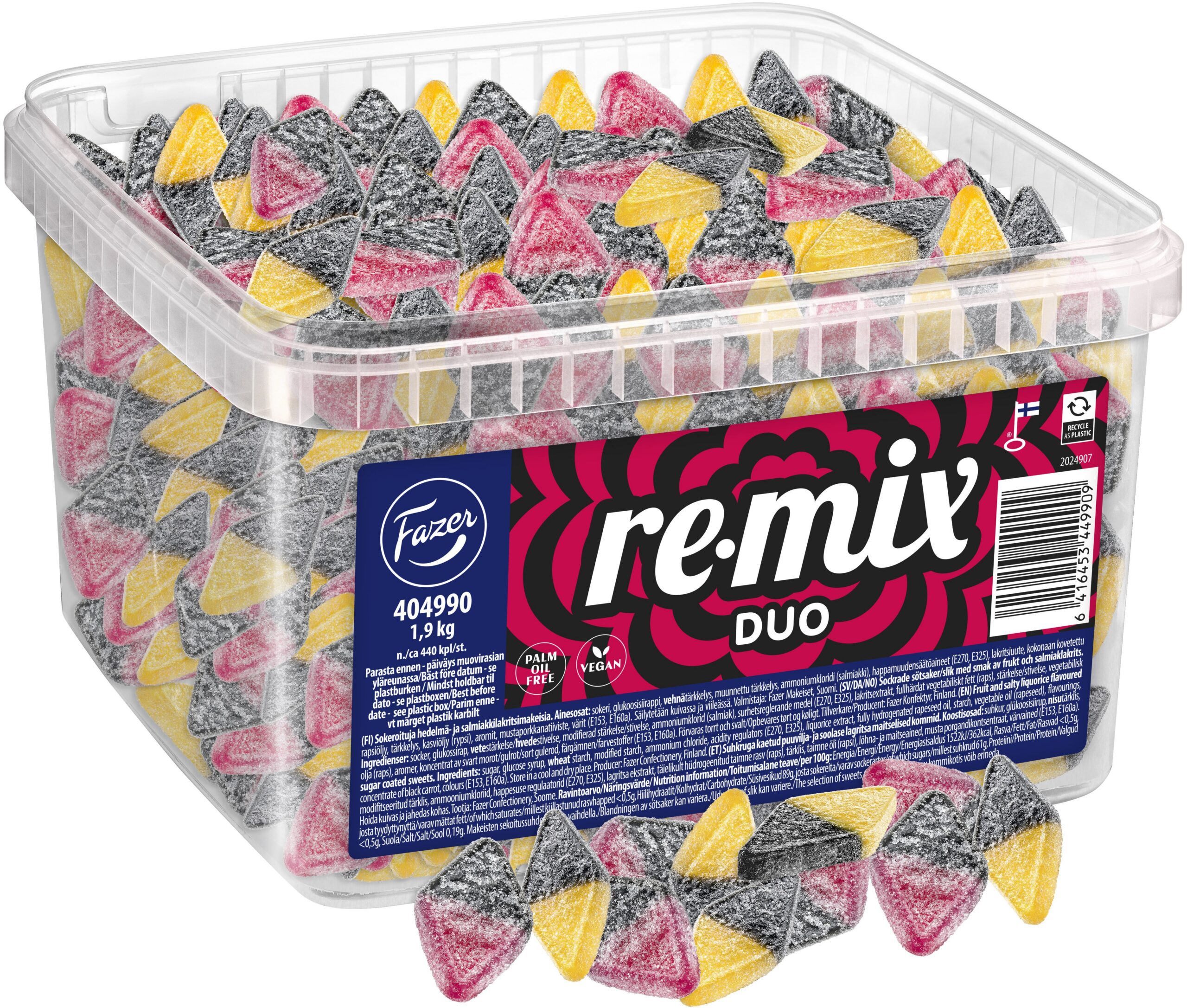 Fazer Remix Duo puuvilja-salmiakki P&M lahtised kommid, 1,9 kg