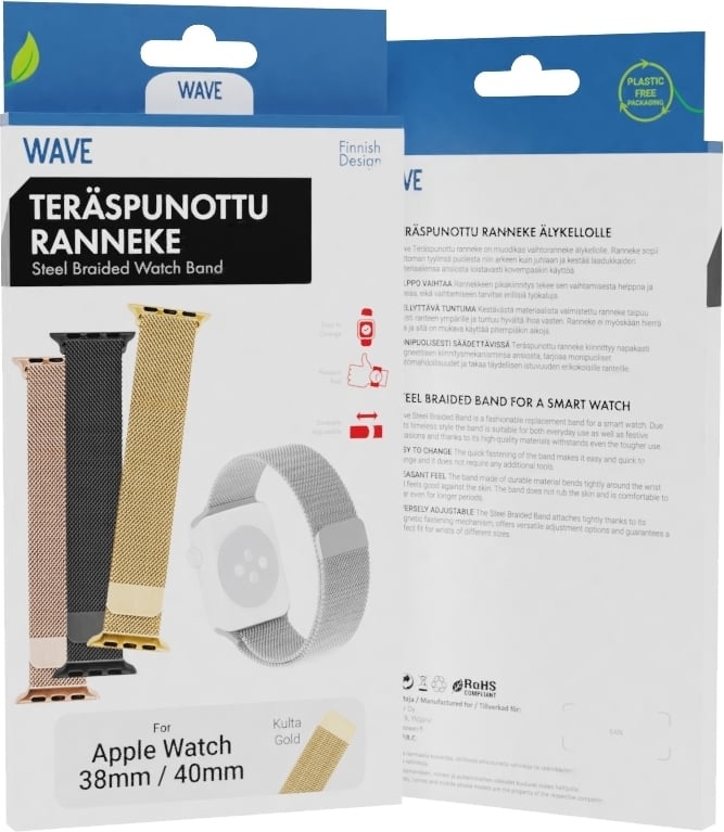 Wave terasest punutud rihm, Apple Watch 38 / 40 / 41 / 42 mm, kuldne